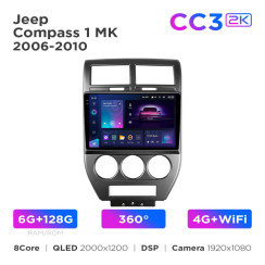 Radio samochodowe Teyes CC3 2k 6+128 Gb 360° Jeep Compass 1 MK 2006-2010 10"