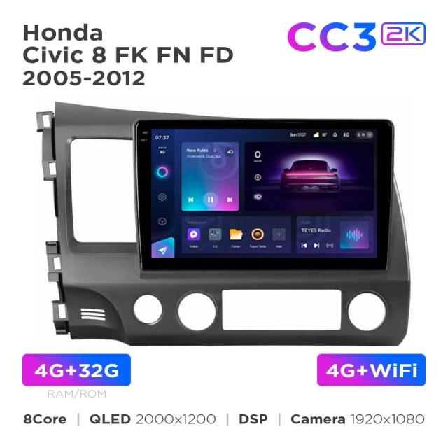 Radio samochodowe Teyes CC3 2k 4+32 Gb Honda Civic 8 FK FN FD 2005-2012 10"