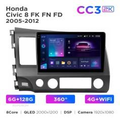 Radio samochodowe Teyes CC3 2k 6+128 Gb 360° Honda Civic 8 FK FN FD 2005-2012 10"