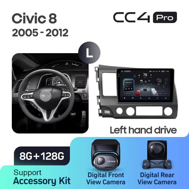 Radio samochodowe Teyes CC4 Pro 2k 8+128 Gb Honda Civic 8 FK FN FD 2005-2012 10"