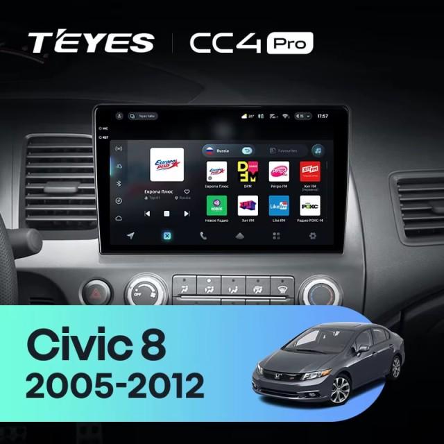 Radio samochodowe Teyes CC4 Pro 2k 8+128 Gb Honda Civic 8 FK FN FD 2005-2012 10"