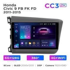 Radio samochodowe Teyes CC3 2k 6+128 Gb 360° Honda Civic 9 FB FK FD 2011-2015 9"
