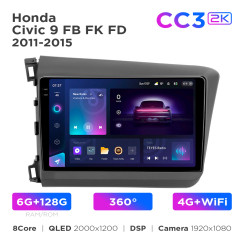 Radio samochodowe Teyes CC3 2k 6+128 Gb 360° Honda Civic 9 FB FK FD 2011-2015 9"