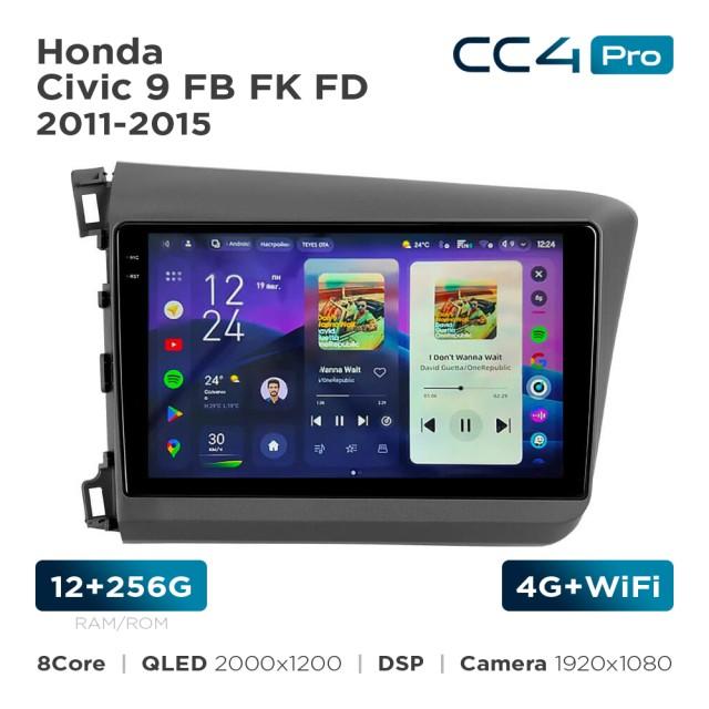 Radio samochodowe Teyes CC4 Pro 2k 12+256 Gb Honda Civic 9 FB FK FD 2011-2015 9"
