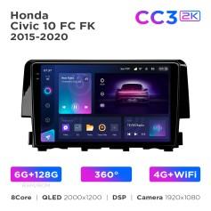 Radio samochodowe Teyes CC3 2k 6+128 Gb 360° Honda Civic 10 FC FK 2015-2020 9"