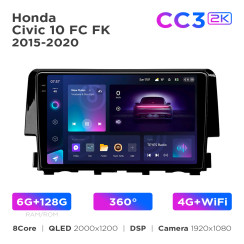 Radio samochodowe Teyes CC3 2k 6+128 Gb 360° Honda Civic 10 FC FK 2015-2020 9"