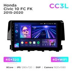 Radio samochodowe do Honda Civic 10 FC FK 2015-2020 Teyes CC3L 4+32 Gb 9"