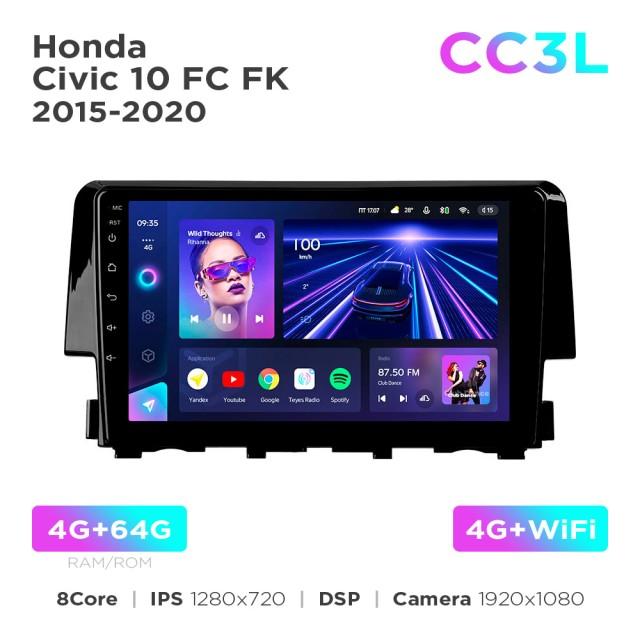 Radio samochodowe Teyes CC3L 4+64 Gb Honda Civic 10 FC FK 2015-2020 9"