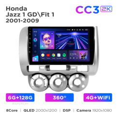 Radio samochodowe Teyes CC3 2k 6+128 Gb 360° Honda Jazz 1 GD / Fit 1 2001-2009 9"