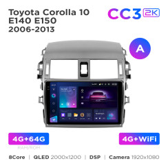 Radio samochodowe Teyes CC3 2k 4+64 Gb Toyota Corolla 10 E140 E150 2006-2013 (A) 9"
