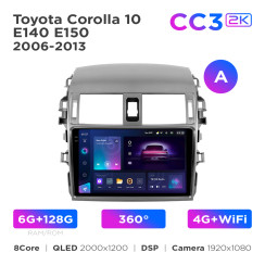 Radio samochodowe Teyes CC3 2k 6+128 Gb 360° Toyota Corolla 10 E140 E150 2006-2013 (A) 9"