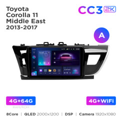 Radio samochodowe Teyes CC3 2k 4+64 Gb Toyota Corolla 11 Middle East 2013-2017 (A) 10"