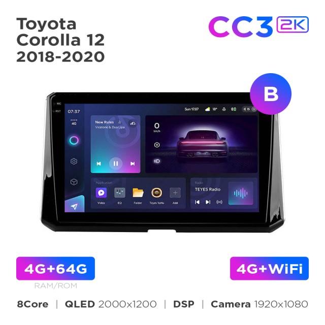 Radio samochodowe Teyes CC3 2k 4+64 Gb Toyota Corolla 12 (1 Din) 2018-2020 (B) 10"