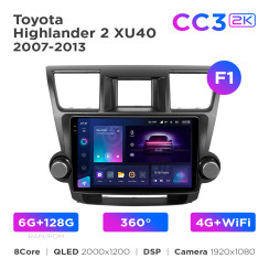Radio samochodowe Teyes CC3 2k 6+128 Gb 360° Toyota Highlander 2 XU40 2007-2013 (F1) 10"