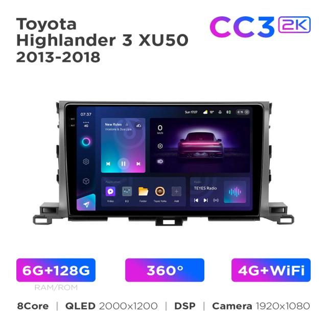 Radio samochodowe Teyes CC3 2k 6+128 Gb 360° Toyota Highlander 3 XU50 2013-2018 10"