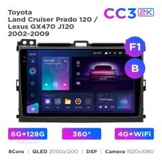 Radio samochodowe Teyes CC3 2k 6+128 Gb 360° Toyota Land Cruiser Prado 120 / Lexus GX470 J120 2002-2009 (F1) (B) 9"