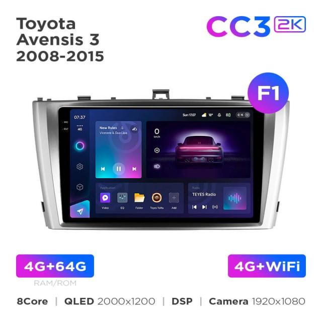 Radio samochodowe Teyes CC3 2k 4+64 Gb Toyota Avensis 3 2008-2015 (F1) 9"