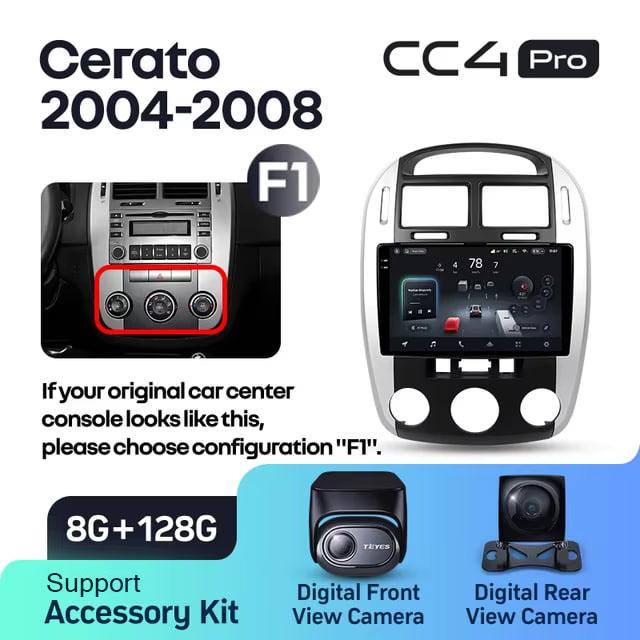 Radio samochodowe Teyes CC4 Pro 2k 8+128 Gb Kia Cerato 1 LD 2004-2008 (F1) 9"