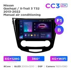 Radio samochodowe Teyes CC3 2k 6+128 Gb 360° Nissan Qashqai / X-Trail 3 T32 2013-2022 Manual air conditioning (F1) (AB) 10"