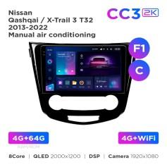 Radio samochodowe Teyes CC3 2k 4+64 Gb Nissan Qashqai / X-Trail 3 T32 2013-2022 Manual air conditioning (F1) (C) 10"