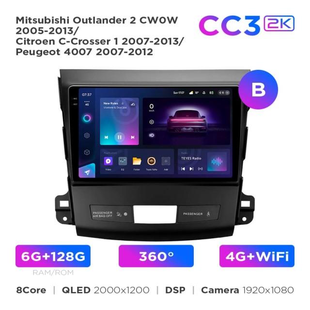Radio samochodowe Teyes CC3 2k 6+128 Gb 360° Mitsubishi Outlander 2 CW0W 2005-2013 / Citroen C-Crosser 1 2007-2013 / Peugeot 4007 2007-2012 (B) 9"