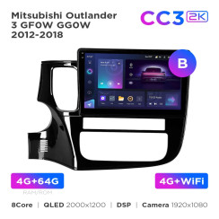 Radio samochodowe Teyes CC3 2k 4+64 Gb Mitsubishi Outlander 3 GF0W GG0W (1 Din) 2012-2018 (B) 10"