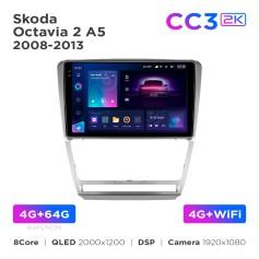 Radio samochodowe Teyes CC3 2k 4+64 Gb Skoda Octavia 2 A5 2008-2013 Silver 10"