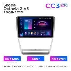 Radio samochodowe Teyes CC3 2k 6+128 Gb 360° Skoda Octavia 2 A5 2008-2013 Silver 10"