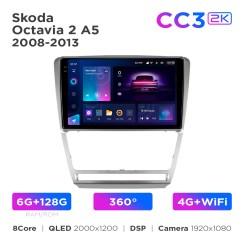 Radio samochodowe Teyes CC3 2k 6+128 Gb 360° Skoda Octavia 2 A5 2008-2013 Silver 10"