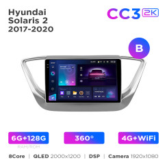 Radio samochodowe Teyes CC3 2k 6+128 Gb 360° Hyundai Solaris 2 2017-2020 (B) 9"