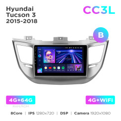 Radio samochodowe Teyes CC3L 4+64 Gb Hyundai Tucson 3 2015-2018 (B) 9"