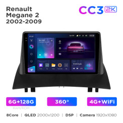 Radio samochodowe Teyes CC3 2k 6+128 Gb 360° Renault Megane 2 2002-2009 9"