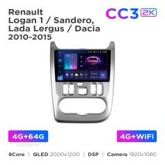 Radio samochodowe Teyes CC3 2k 4+64 Gb Renault Logan 1, Sandero / Dacia Duster 2009-2017 9"