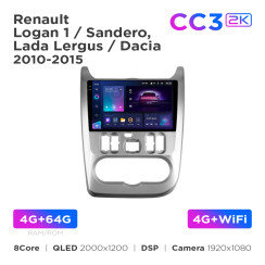 Radio samochodowe Teyes CC3 2k 4+64 Gb Renault Logan 1, Sandero / Dacia Duster 2009-2017 9"