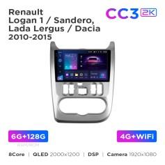Radio samochodowe Teyes CC3 2k 6+128 Gb Renault Logan 1, Sandero / Dacia Duster 2009-2017 9"