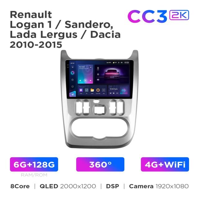 Radio samochodowe Teyes CC3 2k 6+128 Gb 360° Renault Logan 1, Sandero / Dacia Duster 2009-2017 9"