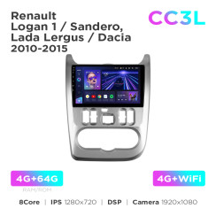Radio samochodowe Teyes CC3L 4+64 Gb Renault Logan 1, Sandero / Dacia Duster 2009-2017 9"
