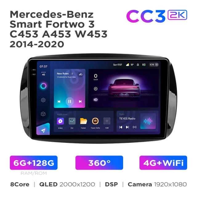 Radio samochodowe Teyes CC3 2k 6+128 Gb 360° Mercedes-Benz Smart Fortwo 3 C453 A453 W453 2014-2020 9"
