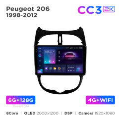 Radio samochodowe Teyes CC3 2k 6+128 Gb Peugeot 206 1998-2012 9"