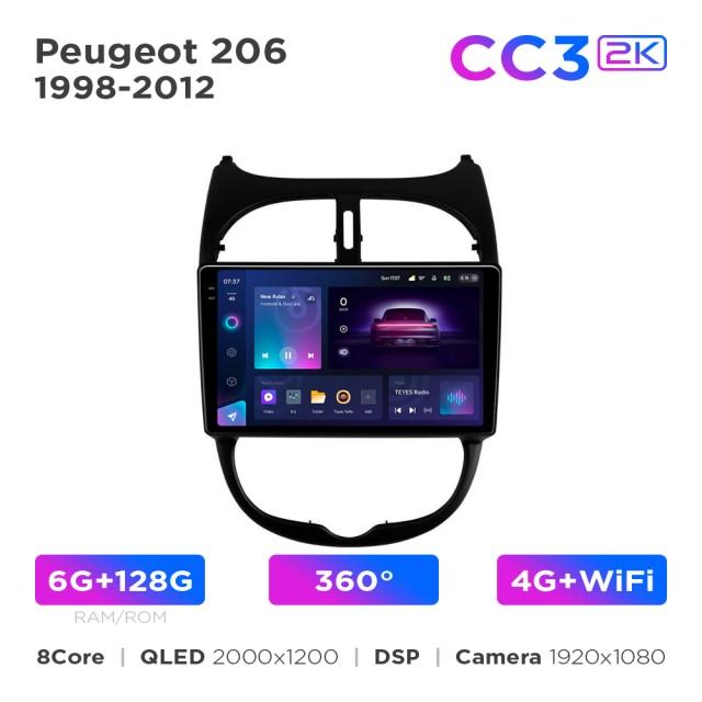 Radio samochodowe Teyes CC3 2k 6+128 Gb 360° Peugeot 206 1998-2012 9"