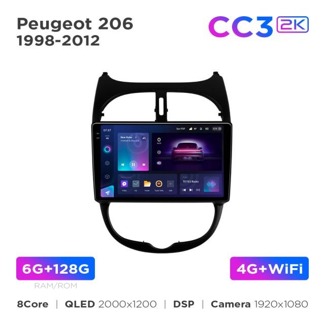 Radio samochodowe Teyes CC3 2k 6+128 Gb Peugeot 206 1998-2012 9"
