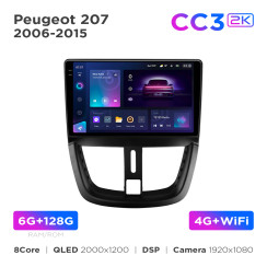 Radio samochodowe Teyes CC3 2k 6+128 Gb Peugeot 207 2006-2015 9"