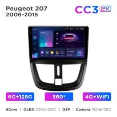 Radio samochodowe Teyes CC3 2k 6+128 Gb 360° Peugeot 207 2006-2015 9"