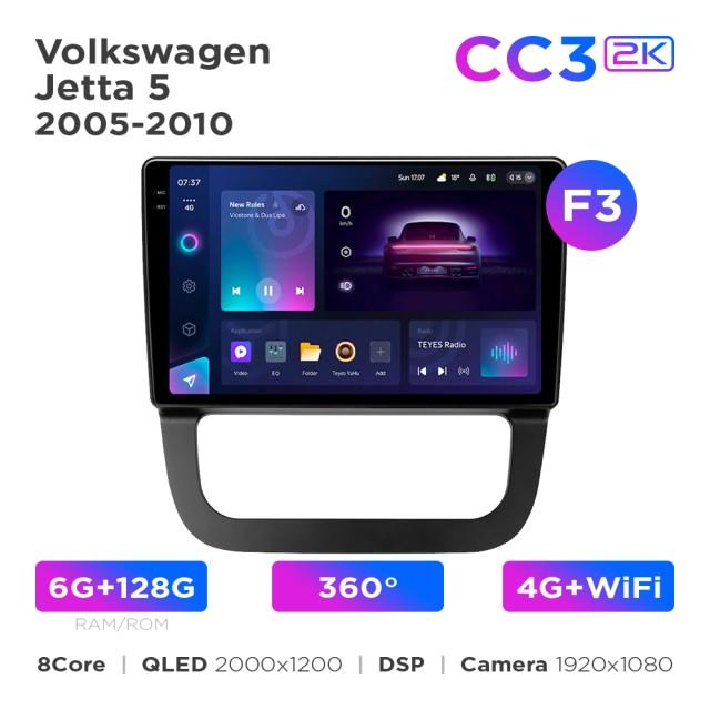 Radio samochodowe Teyes CC3 2k 6+128 Gb 360° Volkswagen Jetta 5 2005-2010 (F3) 10"