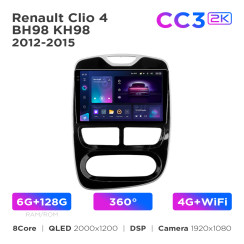 Radio samochodowe Teyes CC3 2k 6+128 Gb 360° Renault Clio 4 BH98 KH98 2012-2015 10"