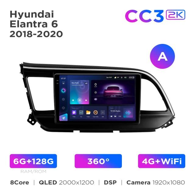 Radio samochodowe Teyes CC3 2k 6+128 Gb 360° Hyundai Elantra 6 2018-2020 (A) 9"