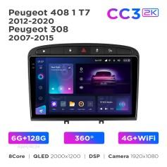 Radio samochodowe Teyes CC3 2k 6+128 Gb 360° Peugeot 408 1 T7 2012-2020 / 308 2007-2015 9"
