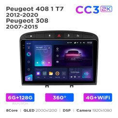 Radio samochodowe Teyes CC3 2k 6+128 Gb 360° Peugeot 408 1 T7 2012-2020 / 308 2007-2015 9"