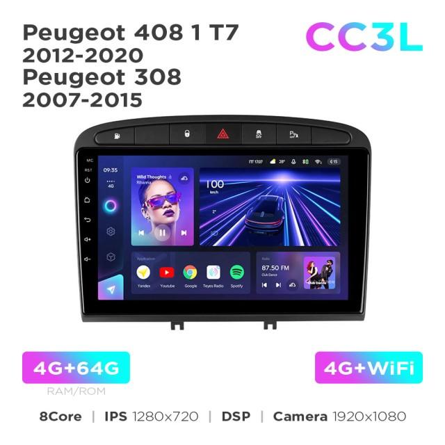 Radio samochodowe Teyes CC3L 4+64 Gb Peugeot 408 1 T7 2012-2020 / 308 2007-2015 9"