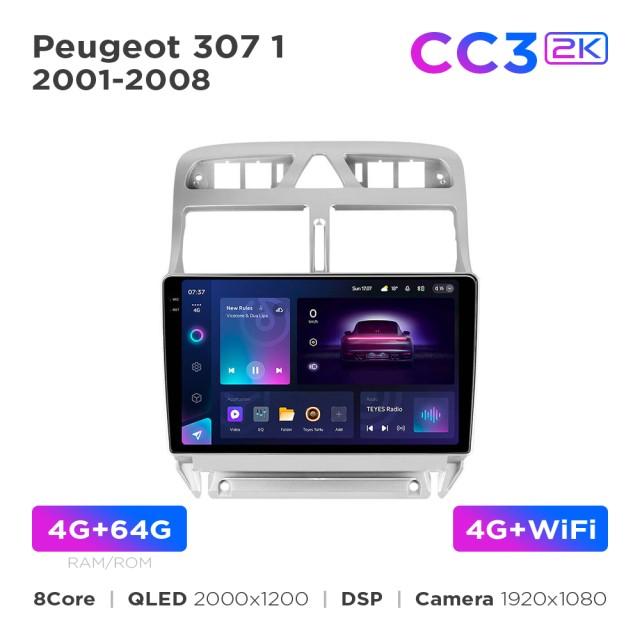 Radio samochodowe Teyes CC3 2k 4+64 Gb Peugeot 307 1 2001-2008 9"